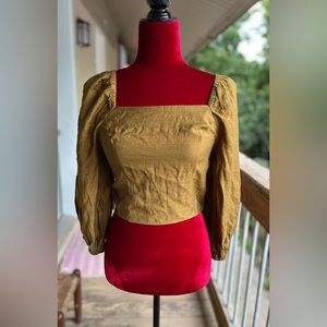 Express Green Square Neck Balloon Long Sleeve Tie Back Crop Top XS